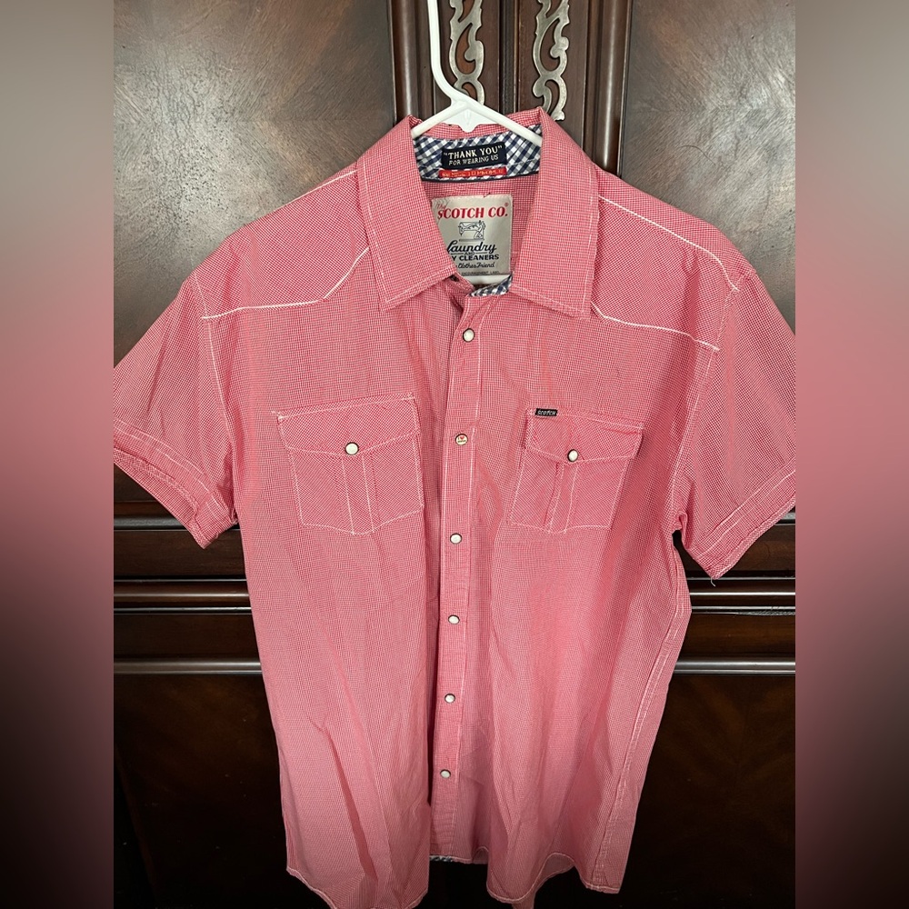 Vibrant Red Casual Button Down Shirt with Western Flair
